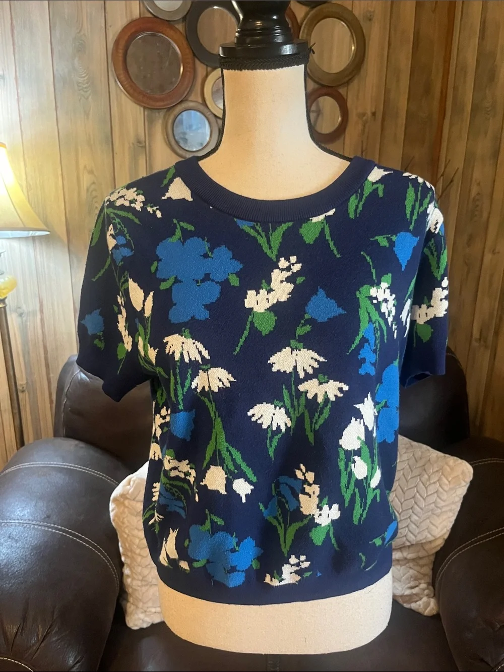 Kate Spade New York Target Navy Blue Short-Sleeve Crewneck Sweater Short Sleeve